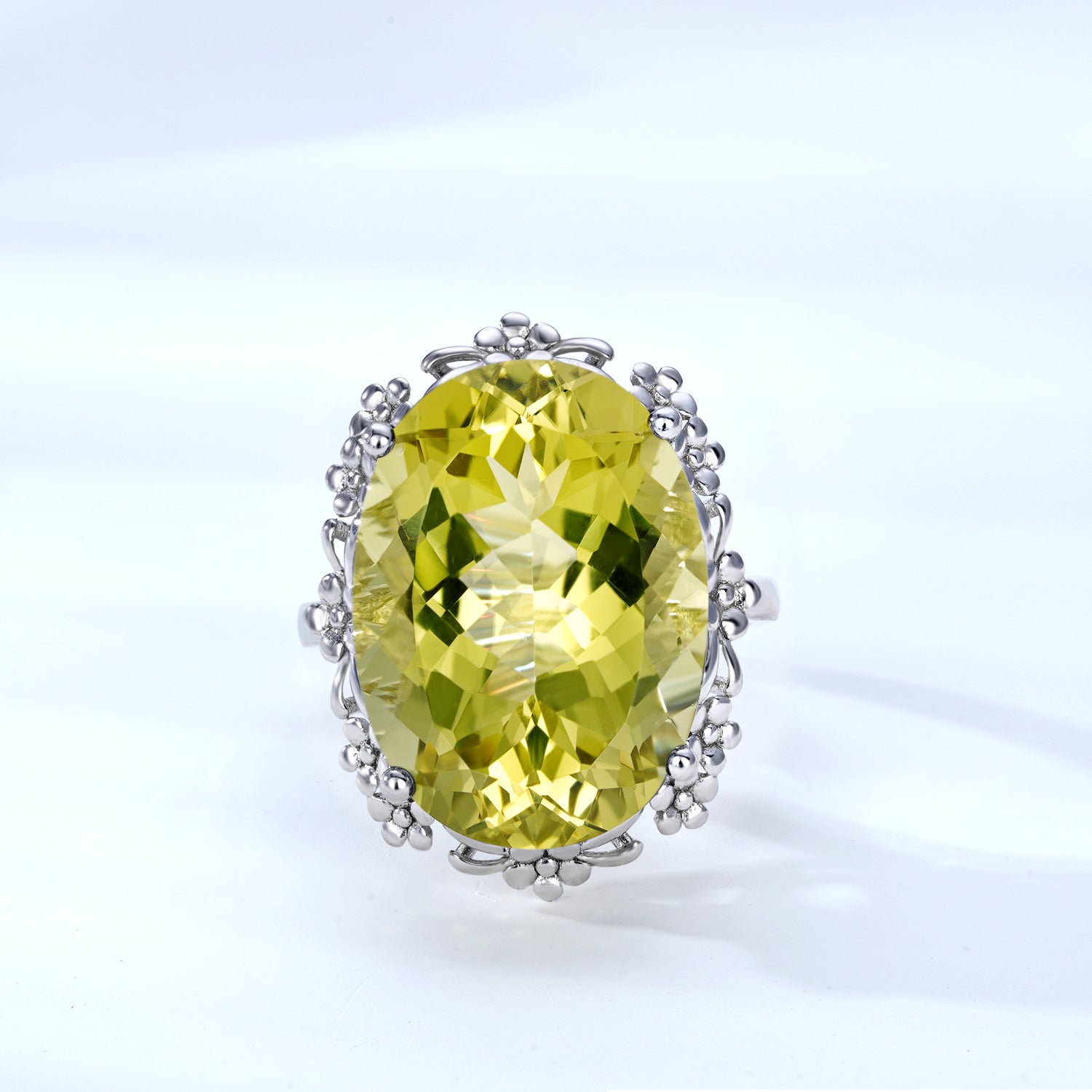 Luxury Natural Lemon Crystal Ring – 925 Sterling Silver Elegant Statement Jewelry