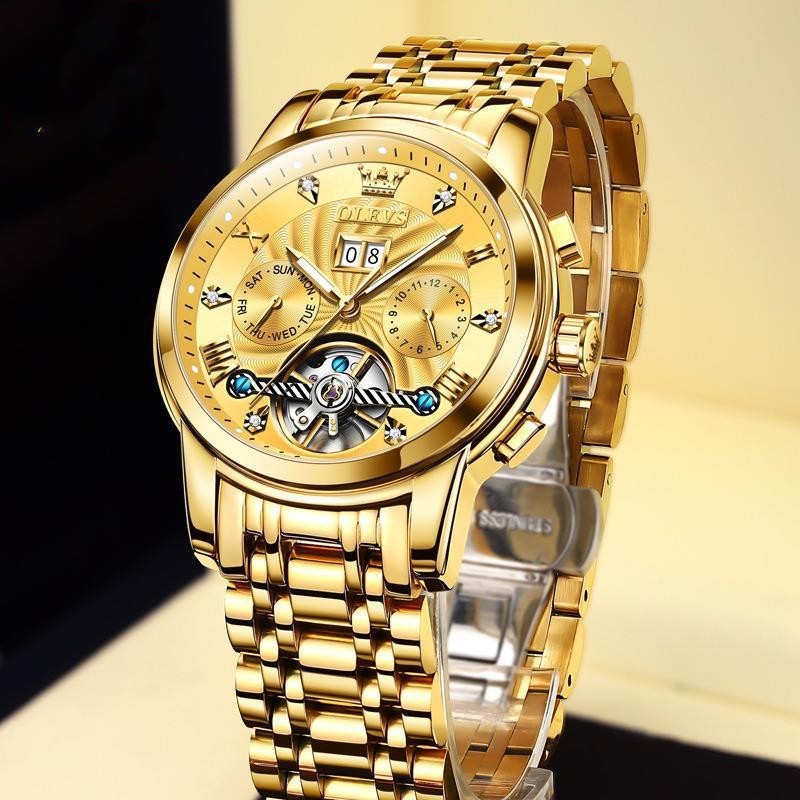 Luxury Business Automatic Mechanical Watch – Blue Dial & Gold Accents