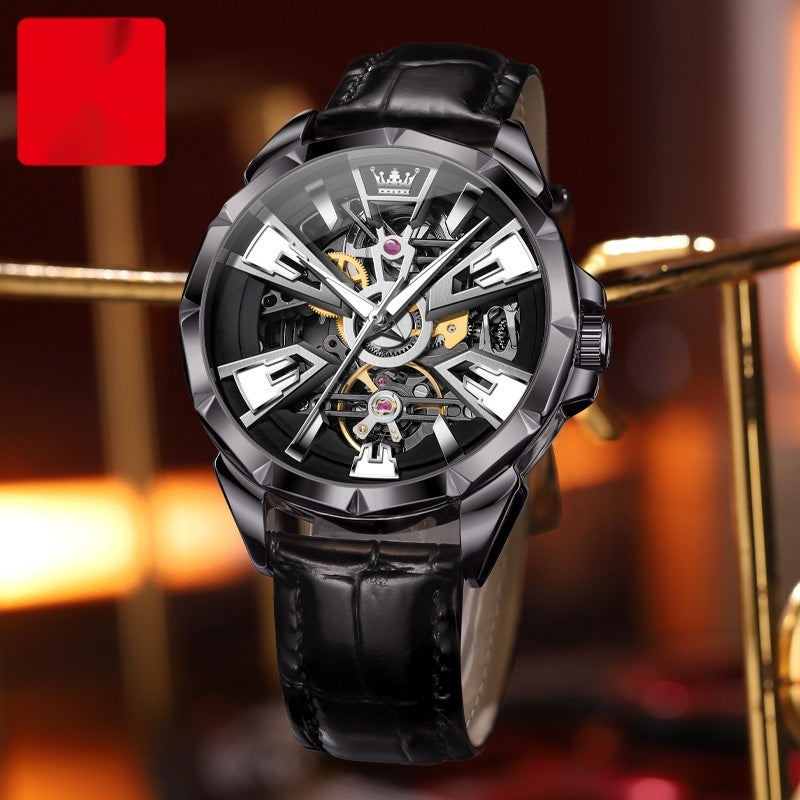 Luxury Men’s Automatic Skeleton Watch – Hollow Mechanical Waterproof Design