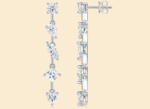 Moissanite Long Drop Earrings – 925 Sterling Silver Luxury Women’s Jewelry