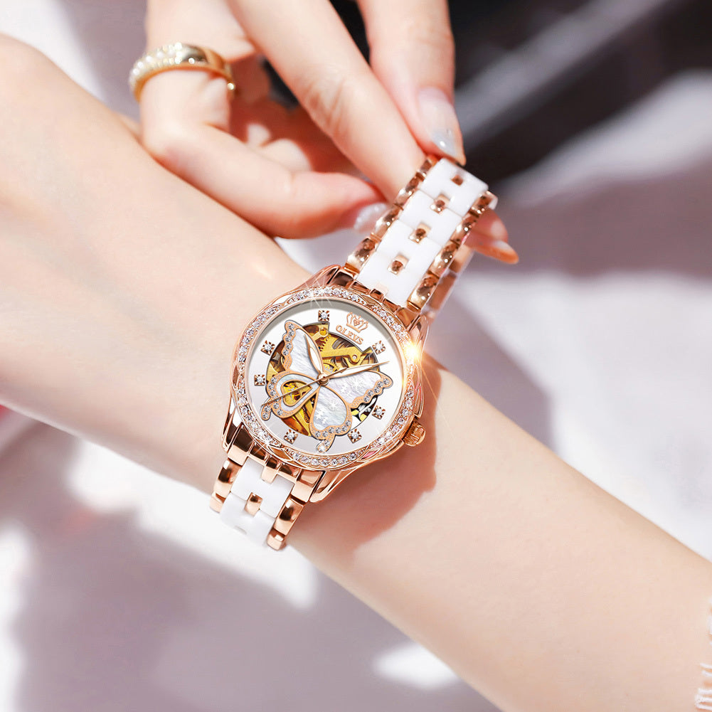 Luxury Ladies Automatic Mechanical Watch Gift Box – Elegant Skeleton Design