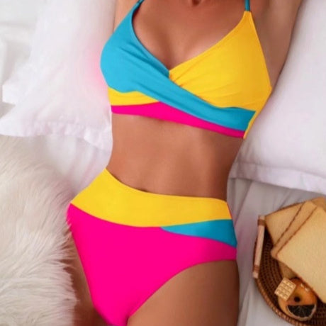 T&P ColorFusion Bikini – High-Waist Color Block Swimsuit