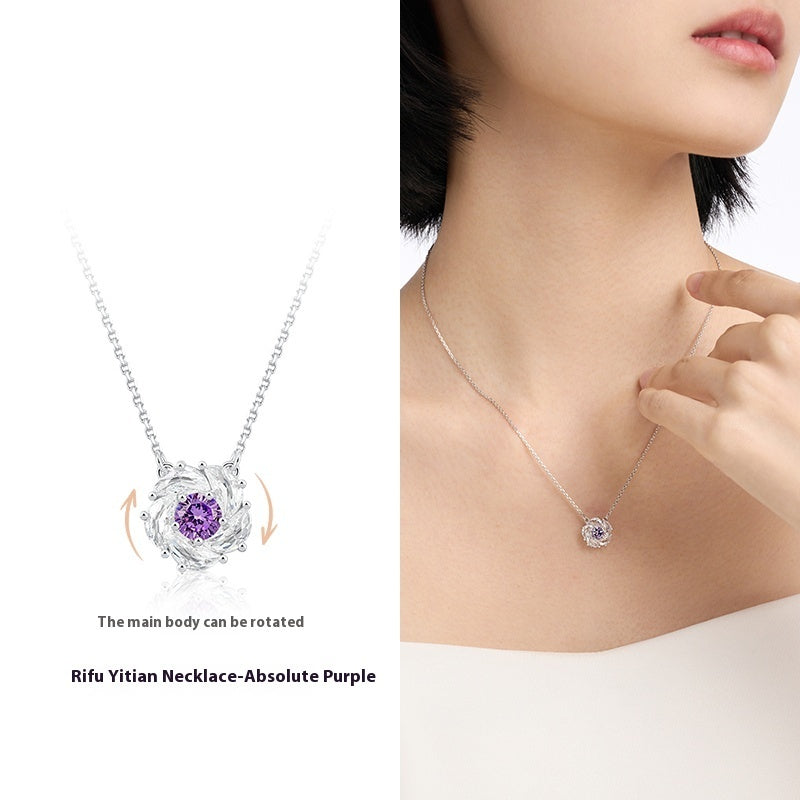 Luxury Sterling Silver Camellia Necklace – Rotating Stone Women’s Jewelry Gift