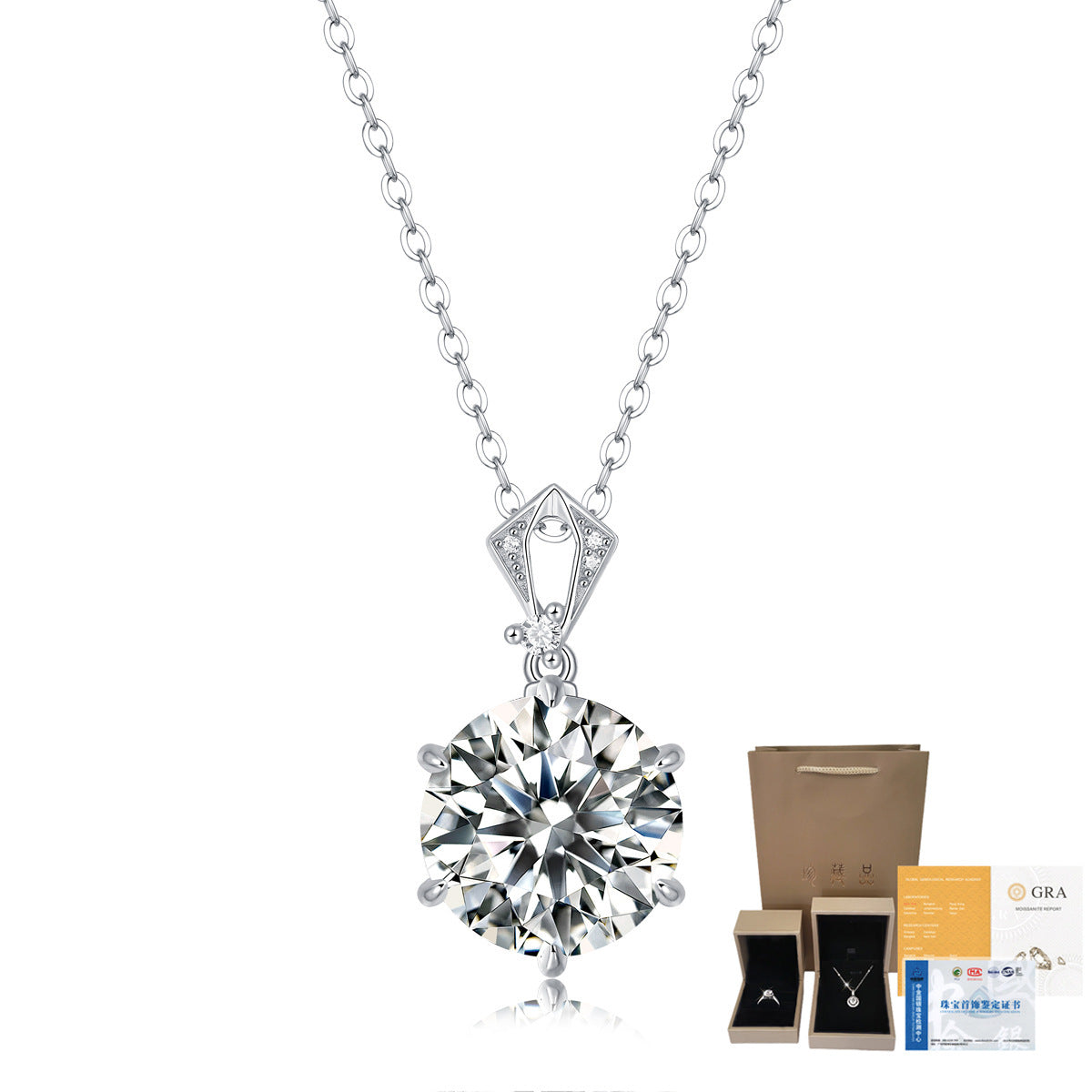 Moissanite Solitaire Pendant Necklace – 18K Plated 925 Silver Luxury Jewelry