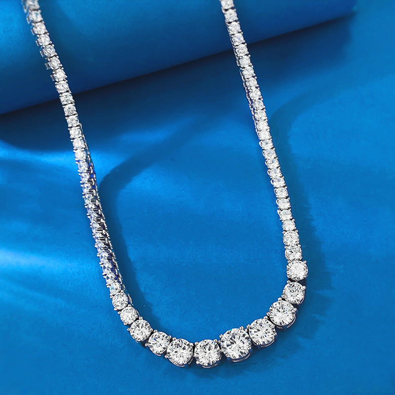 Luxury S925 Silver Tennis Necklace – Round Diamond-Cut Water Drop Design, Elegant Women’s Jewelry