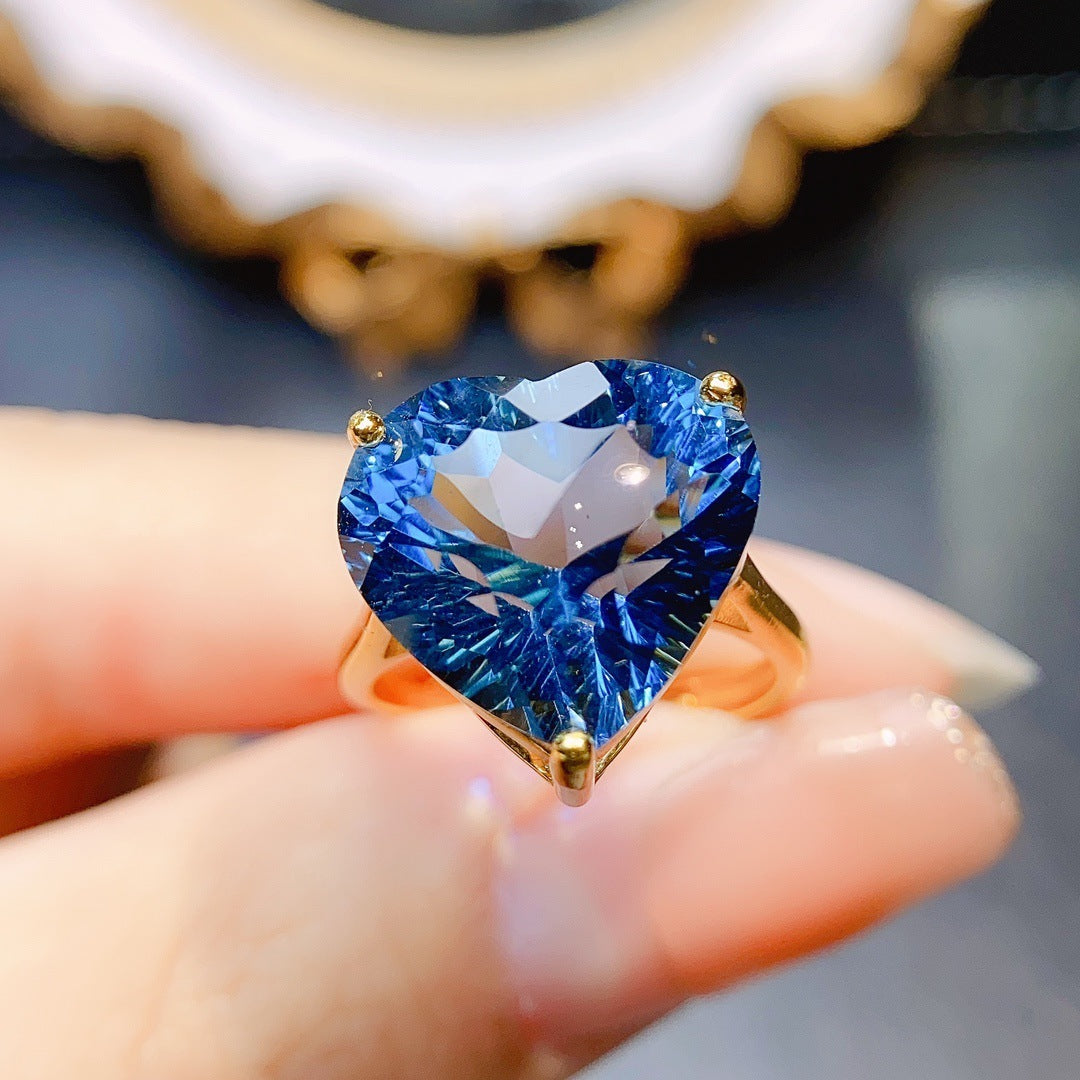 Luxury Heart-Shaped Blue Stone Ring – S925 Sterling Silver Romantic Jewelry Gift