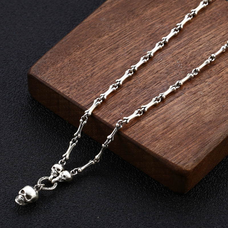 925 Silver Bone Chain Necklace – Unisex Skull Design | T&P Dark Line