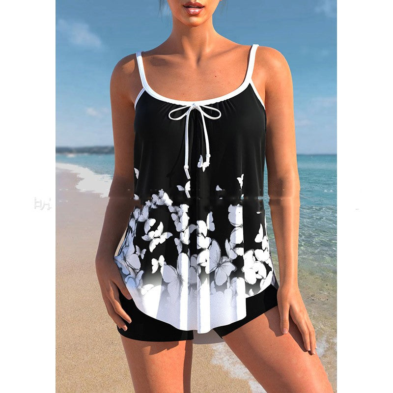 T&P CurveFlow Skirted Tankini – Plus-Size Floral Gradient Swimwear