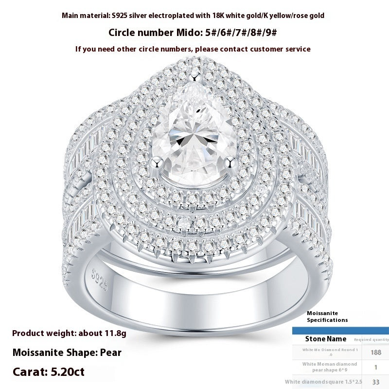 Luxury Pear-Cut Moissanite Engagement Ring Set – Two-Layer Halo Design