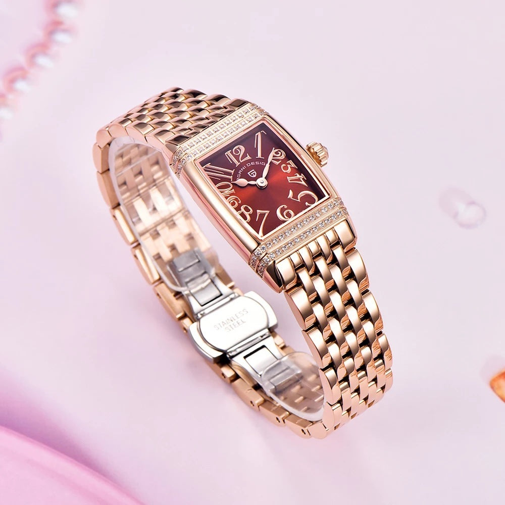 Luxury Women’s Rose Gold Diamond-Inspired Quartz Watch – Elegant Shell Face Design