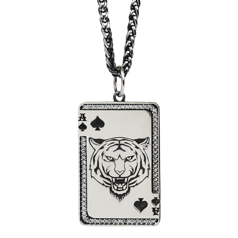 ♠️ King of Spades Tiger Pendant – 925 Sterling Silver / 18K Gold Finish