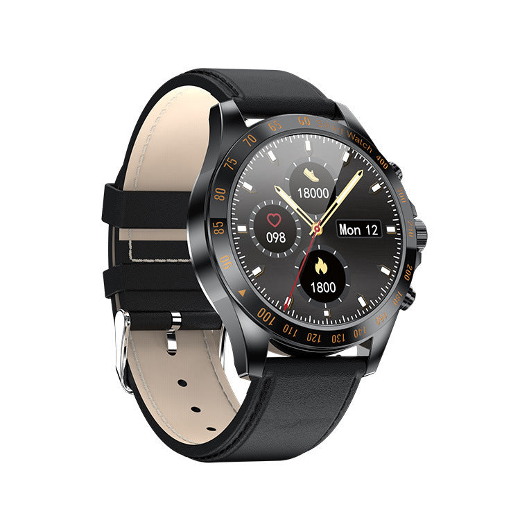 Luxury Business Smartwatch – Heart Rate, Blood Pressure & Fitness Tracking with Leather Strap