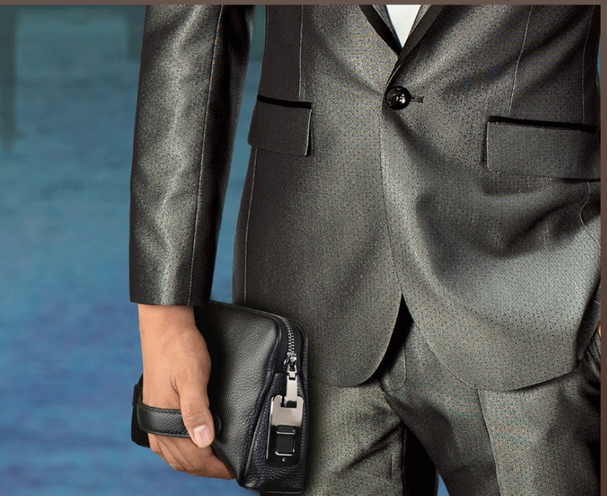 Luxury Men’s Leather Handbag – Fingerprint Lock & USB Charging