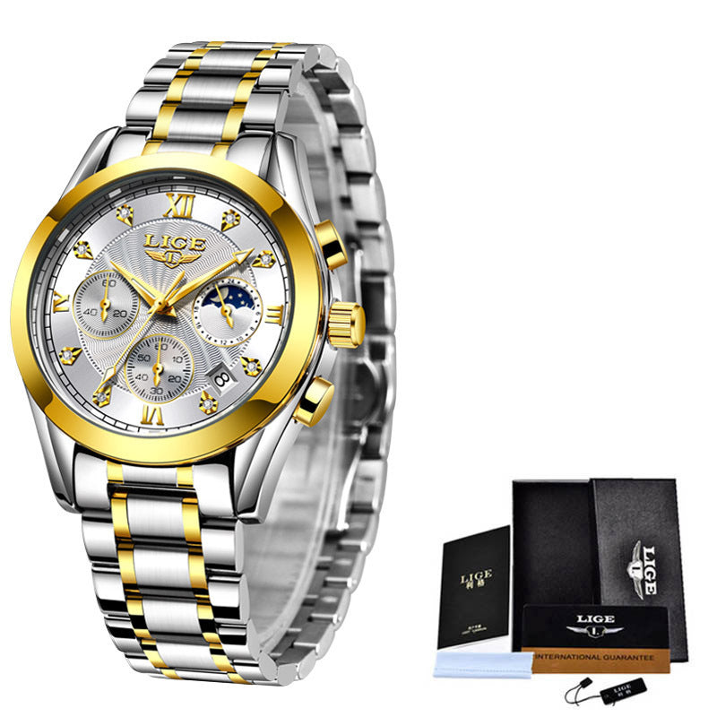 Luxury Two-Tone Stainless Steel Business Watch – Waterproof Men’s Classic Timepiece