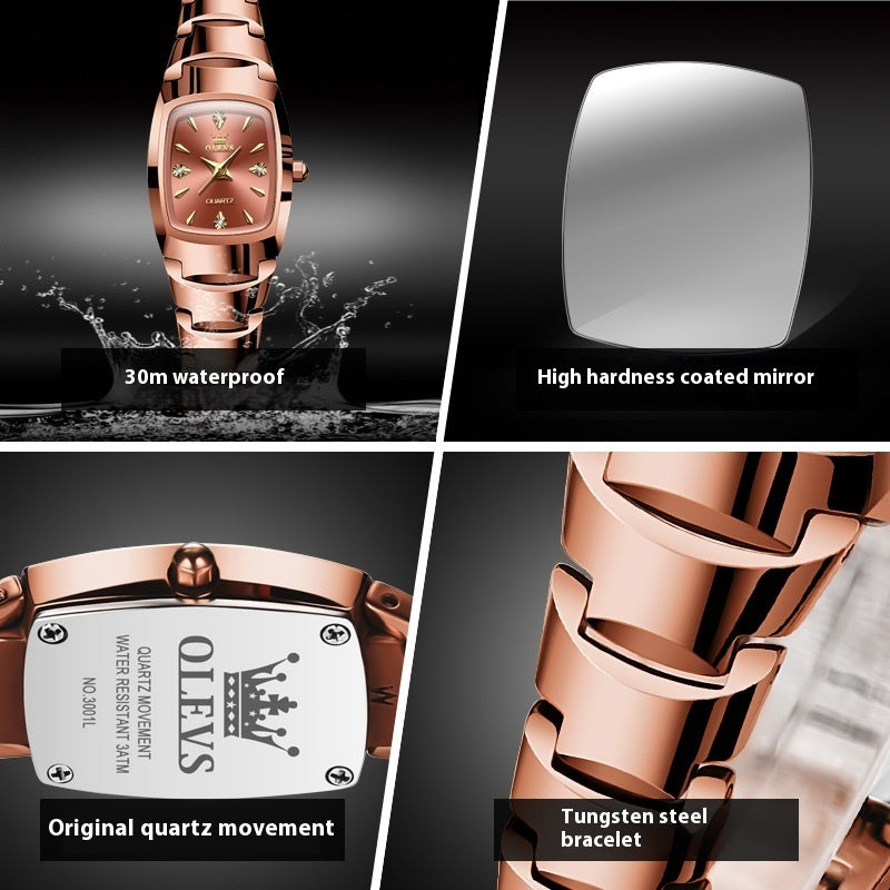 Luxury Rose Gold Women’s Watch – Tungsten Steel Bracelet Design, Elegant Quartz Timepiece