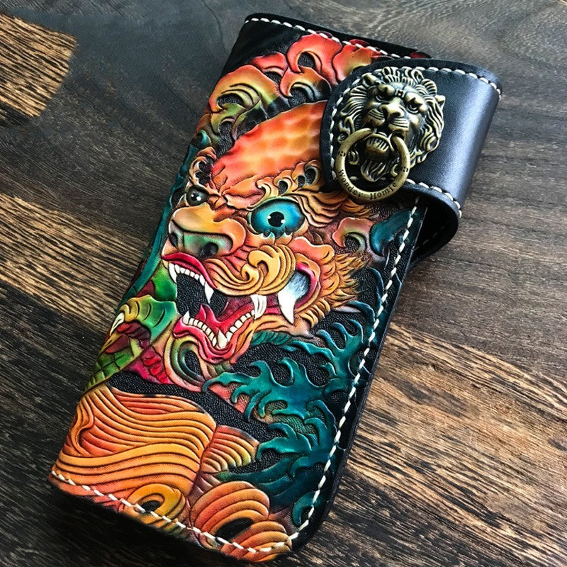 Luxury Handmade Dragon Leather Wallet – Unique Artistic Treasure