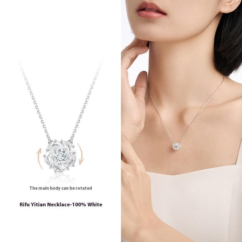 Luxury Sterling Silver Camellia Necklace – Rotating Stone Women’s Jewelry Gift