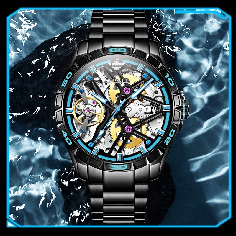 Luxury Sports Automatic Skeleton Mechanical Watch – Waterproof Men’s Timepiece