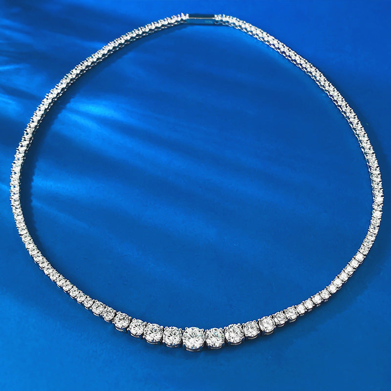 Luxury S925 Silver Tennis Necklace – Round Diamond-Cut Water Drop Design, Elegant Women’s Jewelry