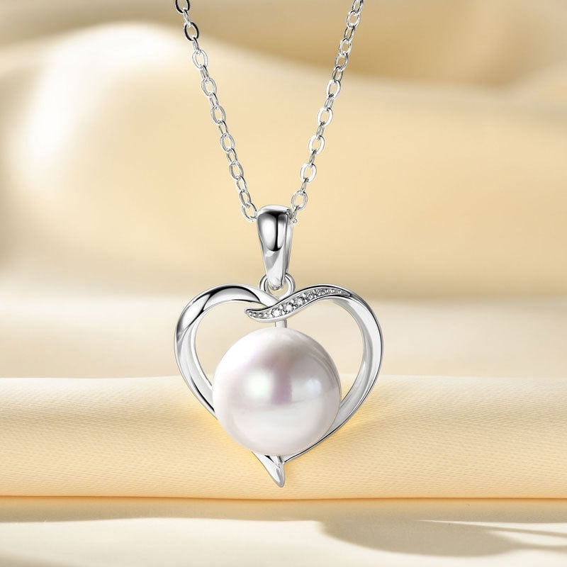 Natural Pearl Heart Necklace – 925 Silver & Gold-Plated Elegant Pendant