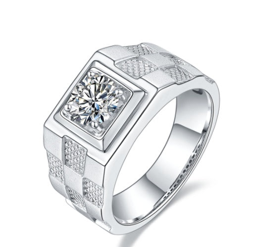 S925 Silver 1-Carat Moissanite Men’s Ring – Diamond Strength Edition | T&P Men’s Collection