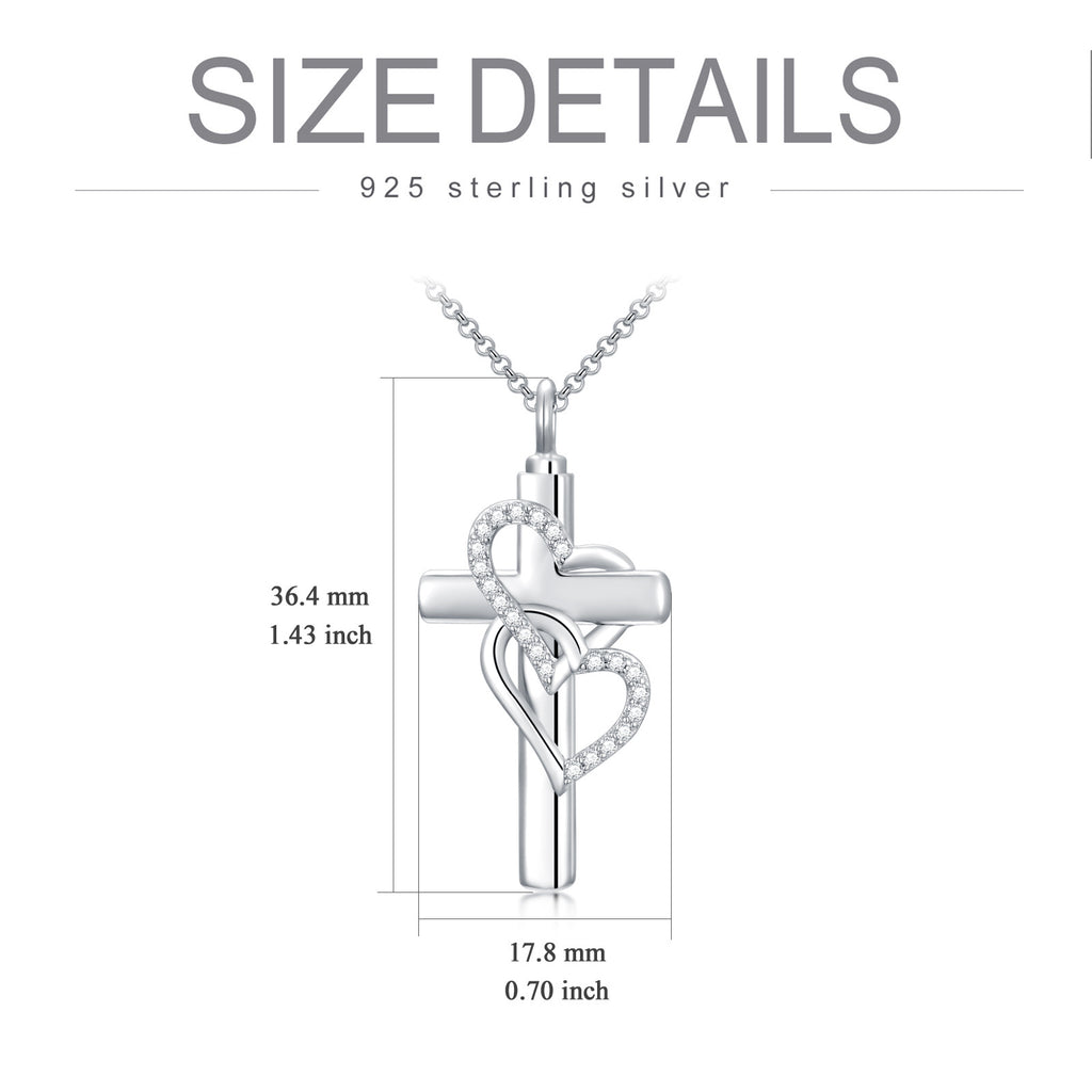 Memorial Cross Heart Pendant Necklace – S925 Sterling Silver Keepsake Jewelry for Ashes & Remembrance