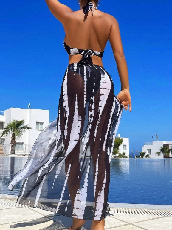 T&P EclipseMesh 3-Piece Bikini Set – Black Tie-Dye Luxury Mesh Outfit