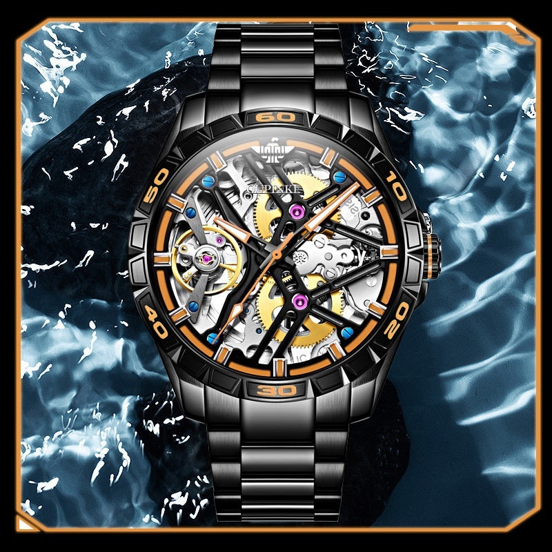 Luxury Sports Automatic Skeleton Mechanical Watch – Waterproof Men’s Timepiece