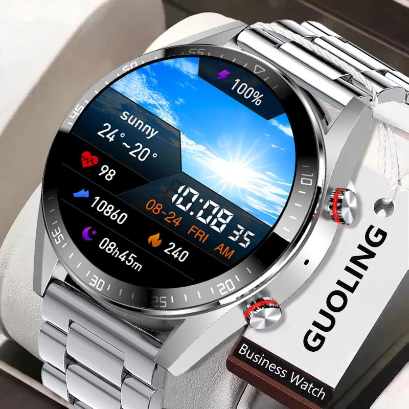 Luxury Stainless Steel Smartwatch – Bluetooth Call, Music, Fitness & Health Tracking