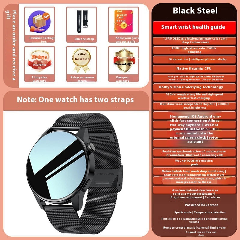 T&P BlackSteel Smart Watch – Bluetooth Call & Health Monitoring Watch