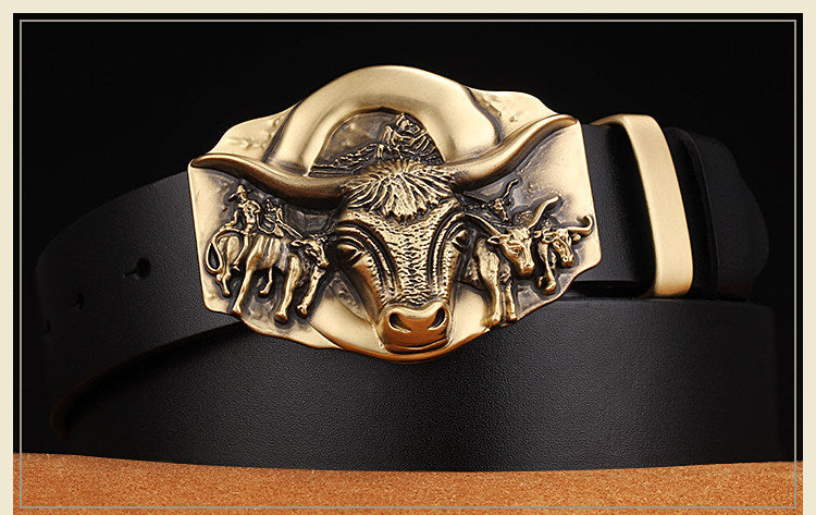 Cowhide Leather Belt with Copper Dragon Buckle – Luxury Edition
