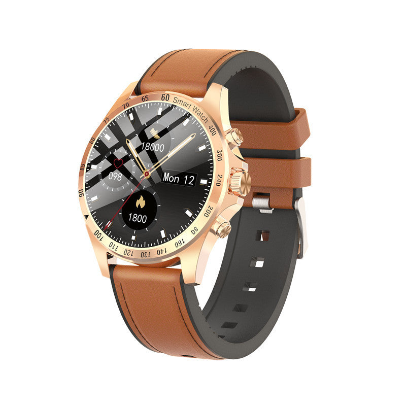 Luxury Business Smartwatch – Heart Rate, Blood Pressure & Fitness Tracking with Leather Strap
